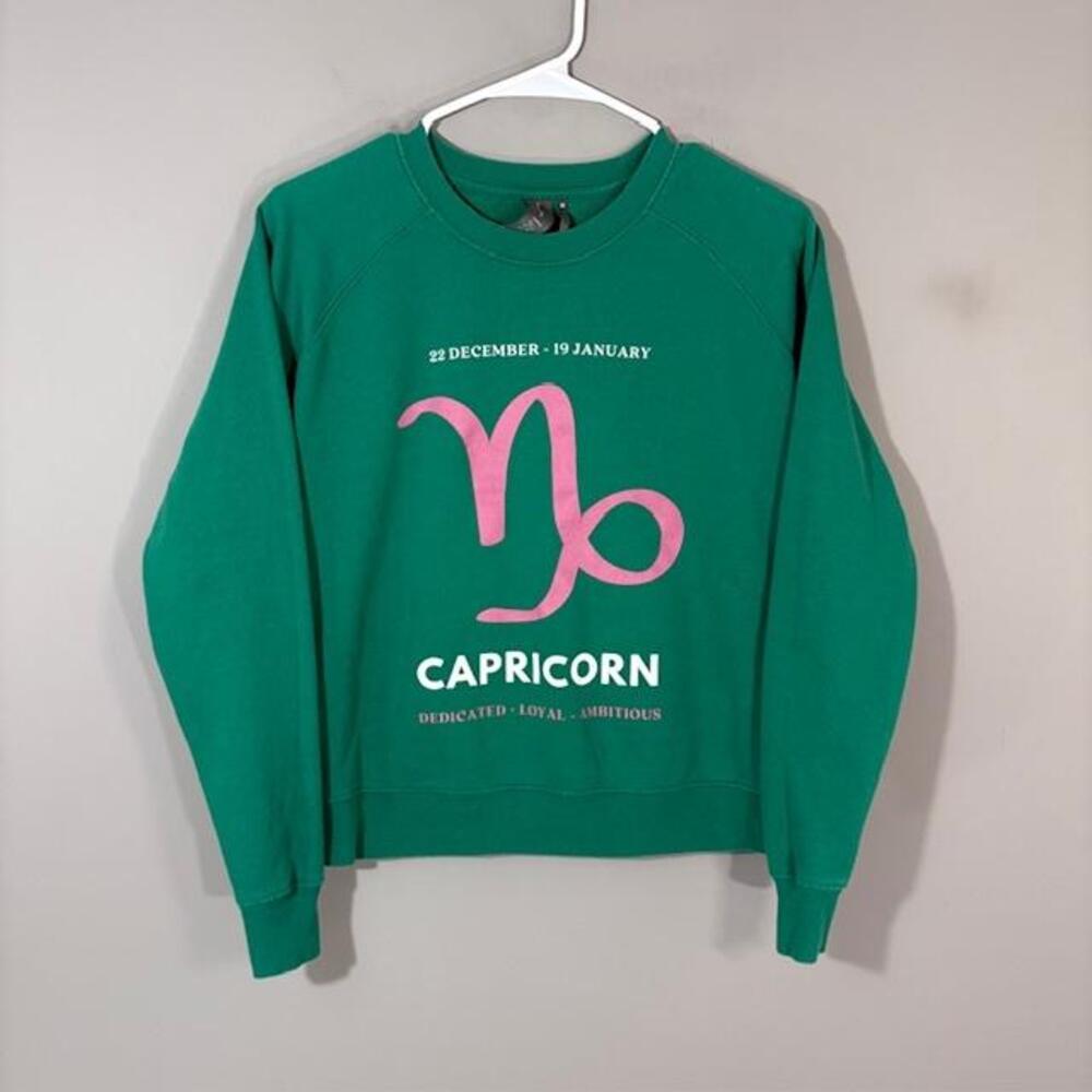 Anthropologie Sweatshirt Womens XS Green Capricorn Zodiac Graphic Pullover